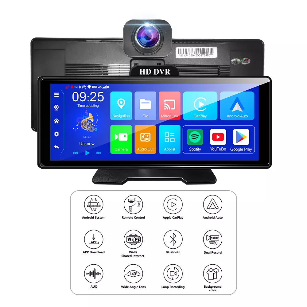 P100 Dash Cam Double 1080 avec Stéréo FM, CarPlay Apple & Android Auto