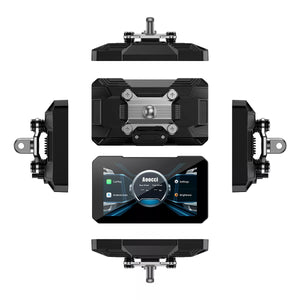 Vue 360 degrés écran CarPlay moto Aoocci C3 Plus interface et fixations