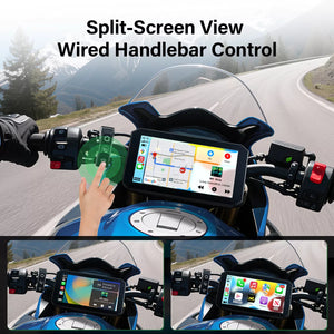 BX Moto CarPlay écran partagé avec commandes au guidon - navigation et apps simultanées