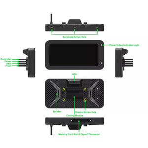Vue 360 degrés caméra moto C6 Pro écran avant arrière côtés
