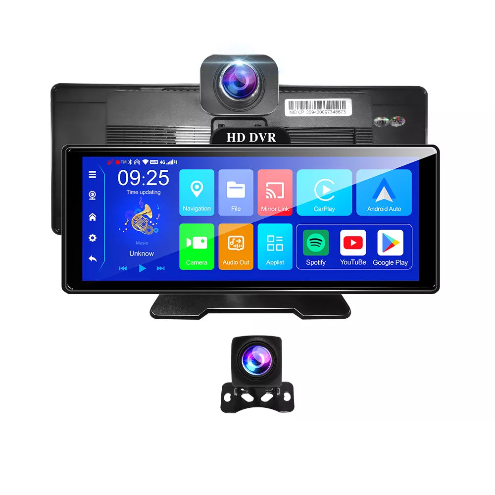 P100 Dash Cam Double 1080 avec Stéréo FM, CarPlay Apple & Android Auto
