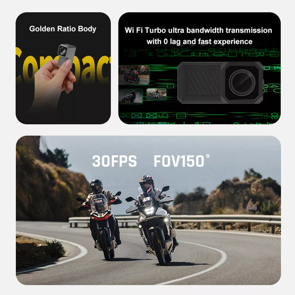 Dashcam Moto R1 - Design compact, WiFi 5.8GHz ultra rapide et angle de vue 150° à 30FPS