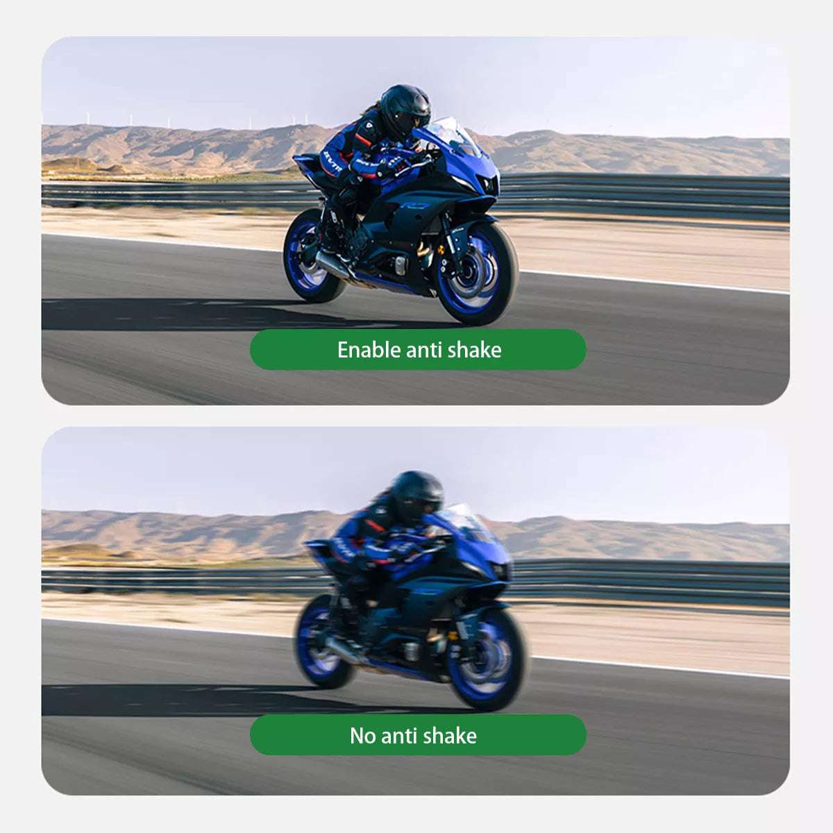Dashcam Moto R1 - Stabilisation électronique EIS pour vidéo fluide sans vibrations
