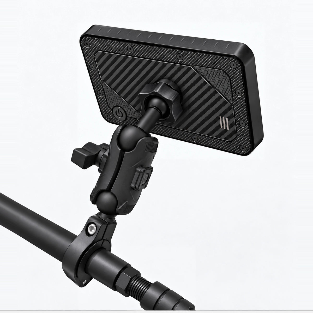 Écran CarPlay pour moto fixé à un support articulé de guidon