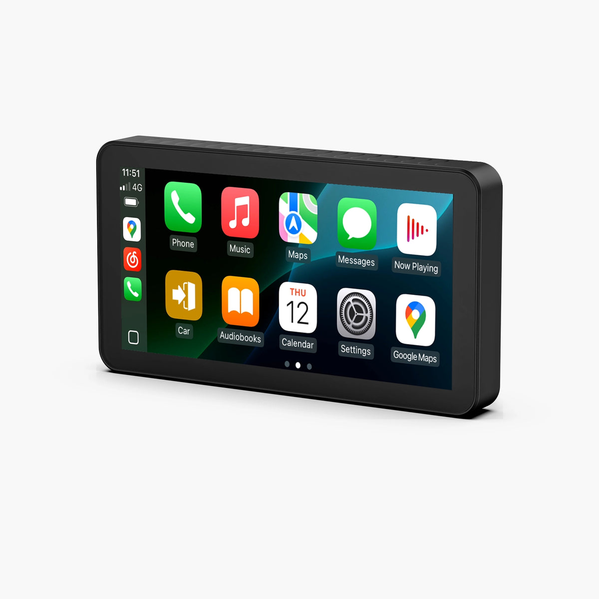Écran CarPlay pour moto noir, affichant les applications de navigation et de musique