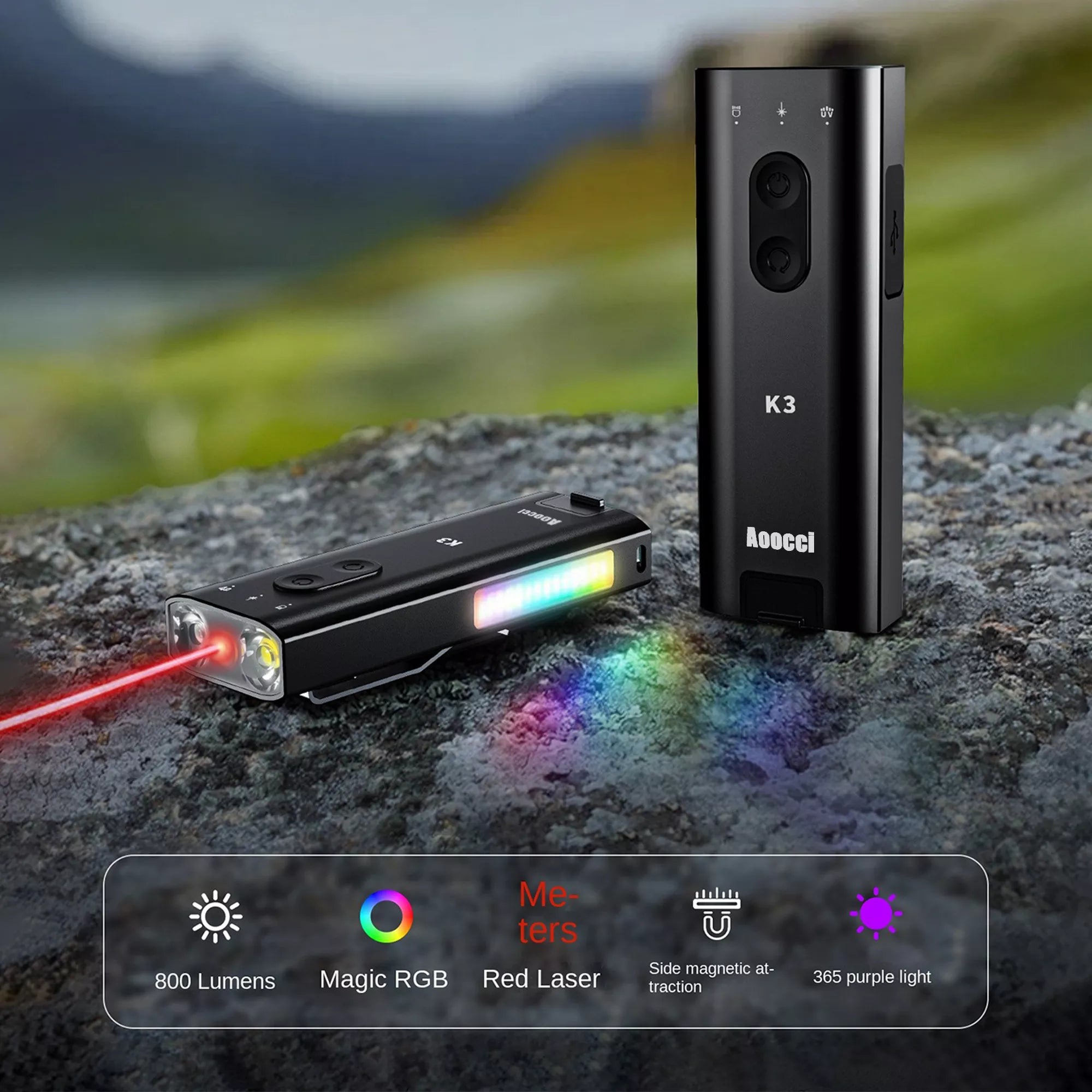 K3 Lampe Torche Tactique Magnétique 800LM - Rechargeable USB-C Multifonction