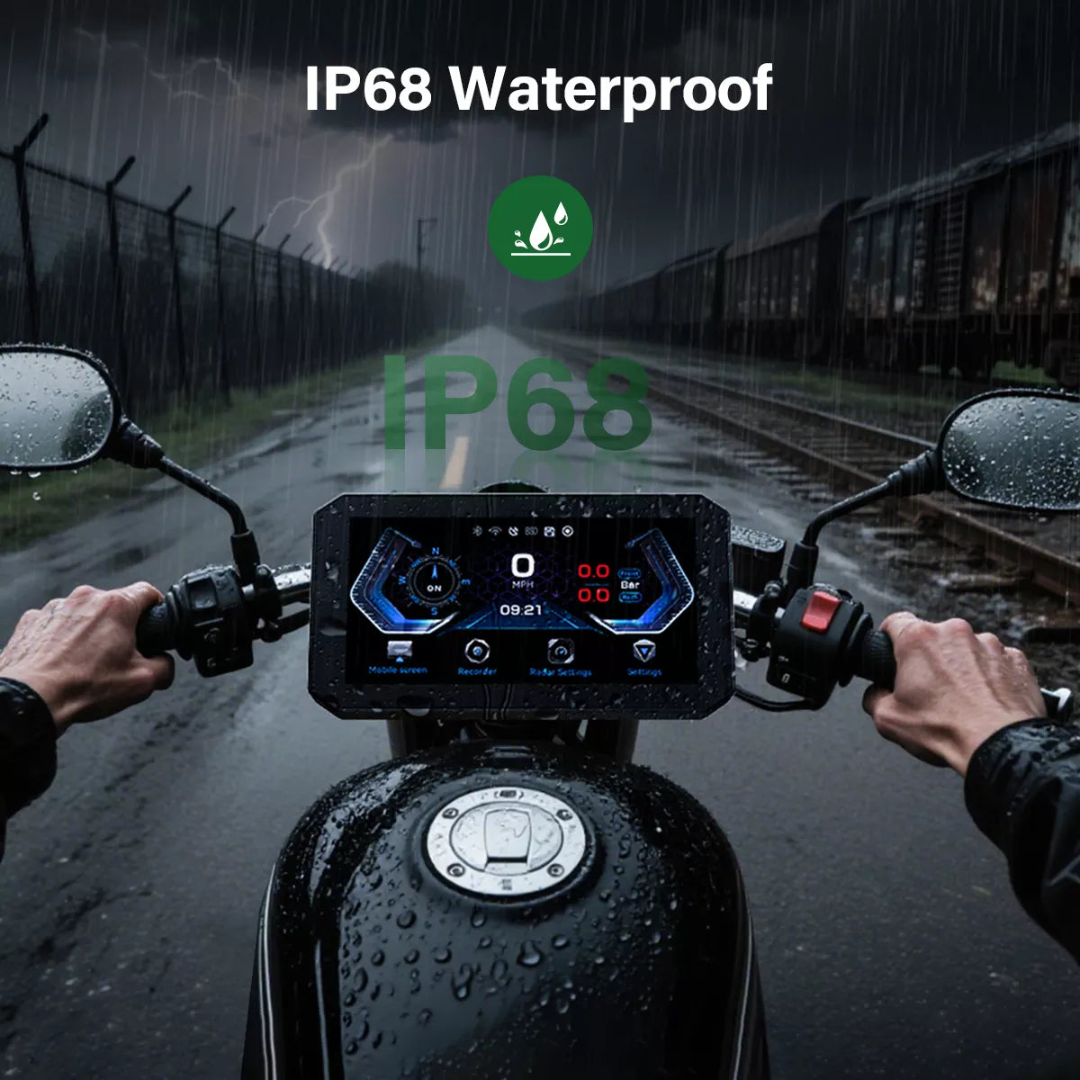 BX Moto CarPlay étanche IP68 - utilisation sous la pluie battante en toute sécurité
