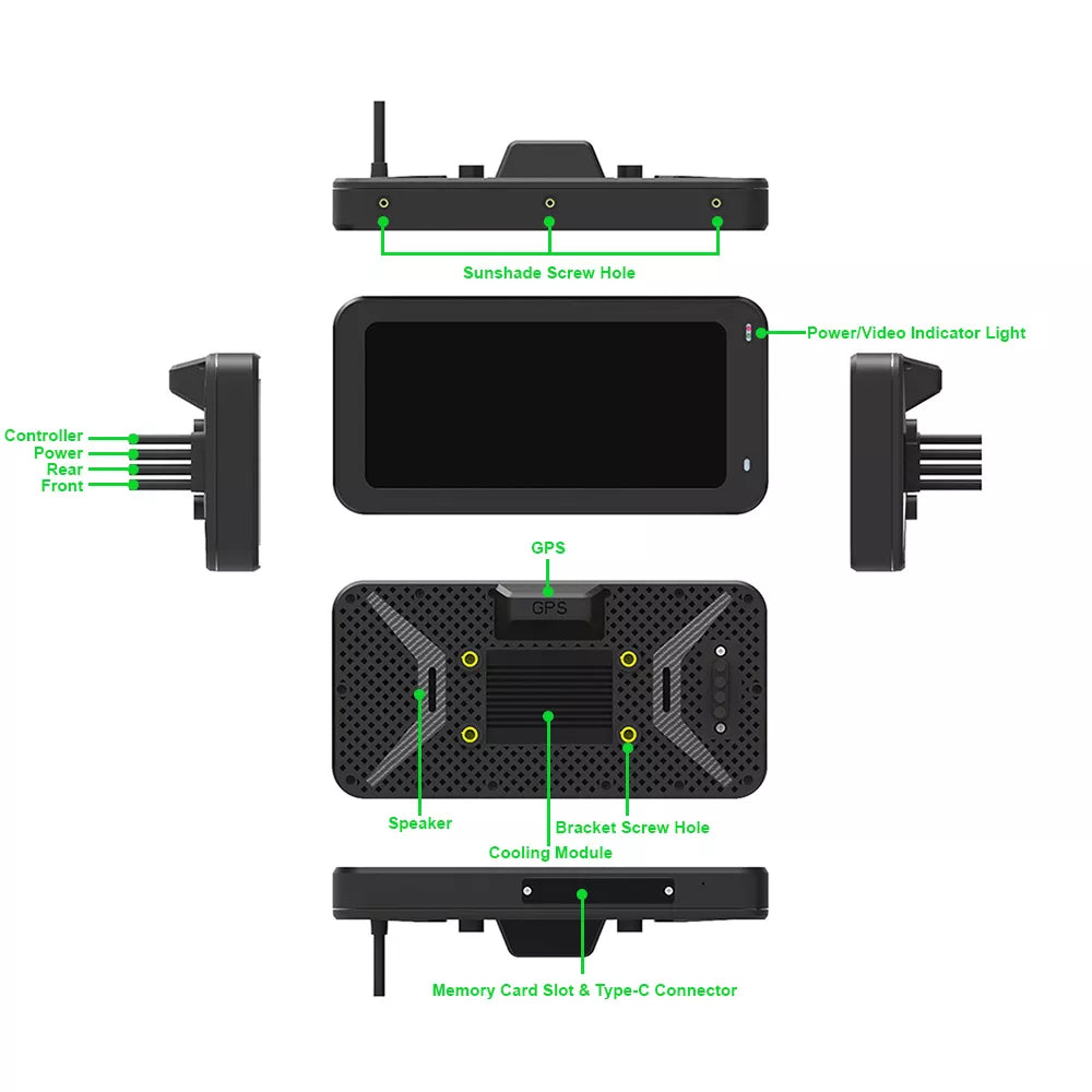 Vue 360 degrés caméra moto C6 Pro écran avant arrière côtés