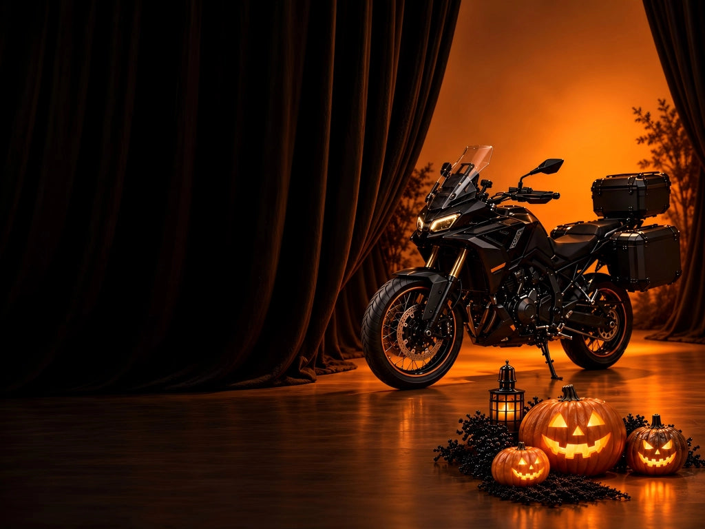 Motard sur une route forestière sinueuse en automne